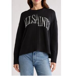 Allsaints Split Saints Black Crewneck Pullover Sweater